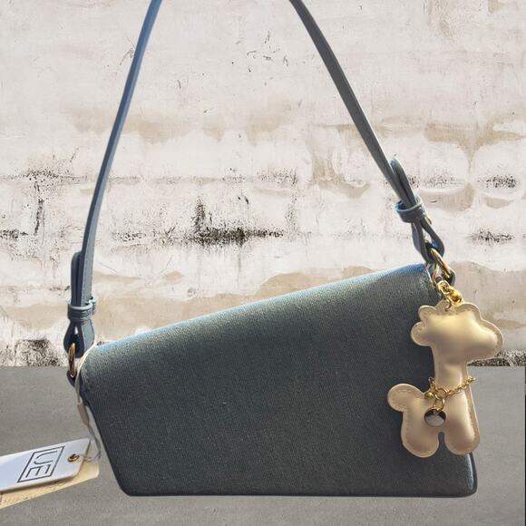 Urban Expressions NWT Fatima Denim Blue Shoulder Bag with Charm - Picture 1 of 9